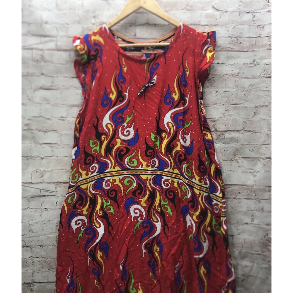 Women's Dress One Size Fits Most Fire Red Swirl Patten Colorful MooMoo
